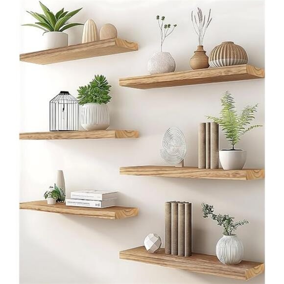 Wood Floating Shelves for Wall, Wooden Wall Shelves for Bedroom, Set of 6 - Picture 8 of 8